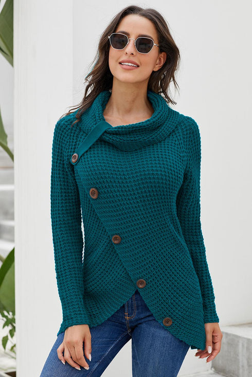 Buttoned Wrap Turtleneck Sweater